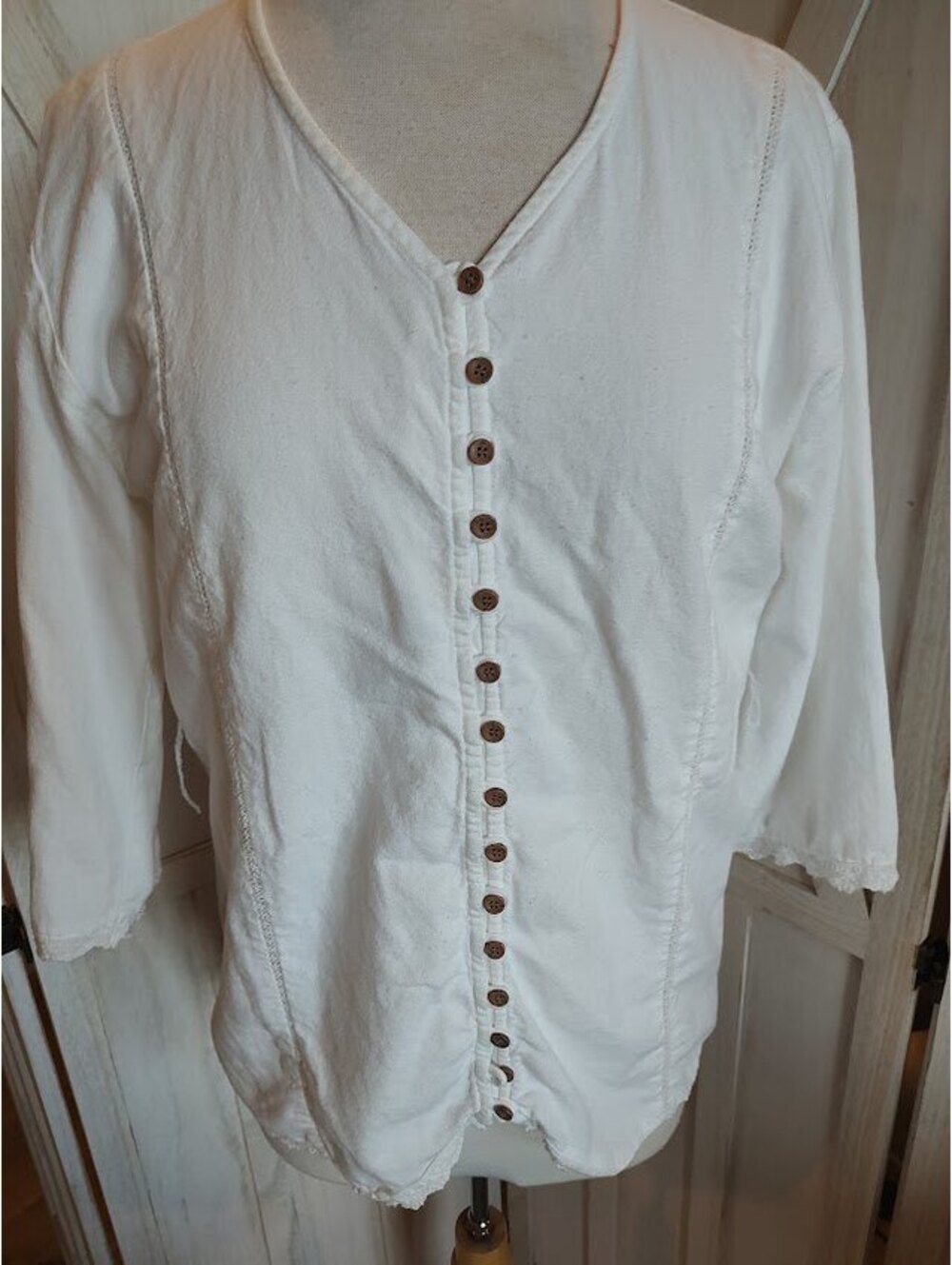 Emerald Isle Weaving Traditional Irish Ladies White Linen Shirt Size 14 #Artisan